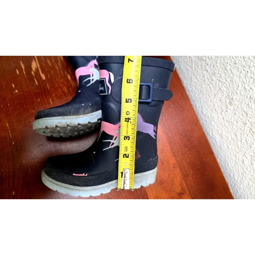 Joules Kids Navy Rain Boots With Pink Unicorn Print & Buckle Detail Size 9